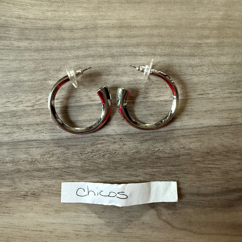 Chico's Silver Medium Hoop Earrings Timeless Design